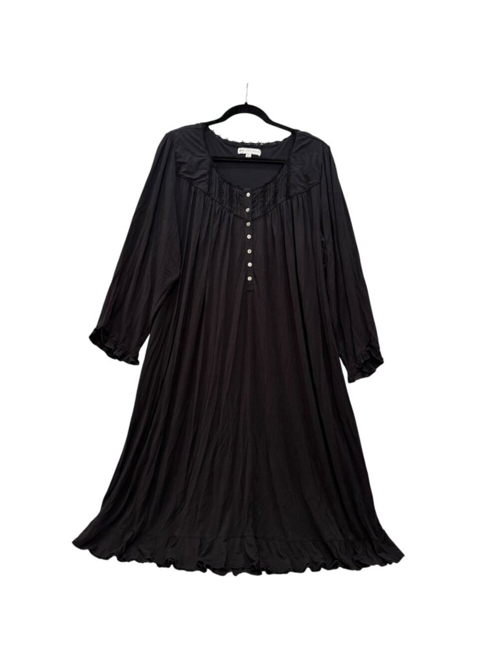 Eileen West Women's XL Nightgown Solid Black Tencel Modal Long Sleeve Waltz